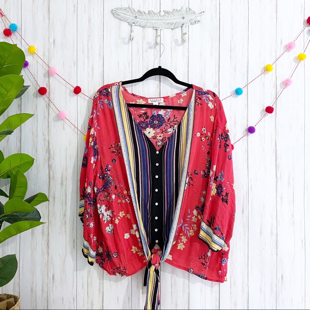 Studio Woman JPR floral tie front blouse 1X